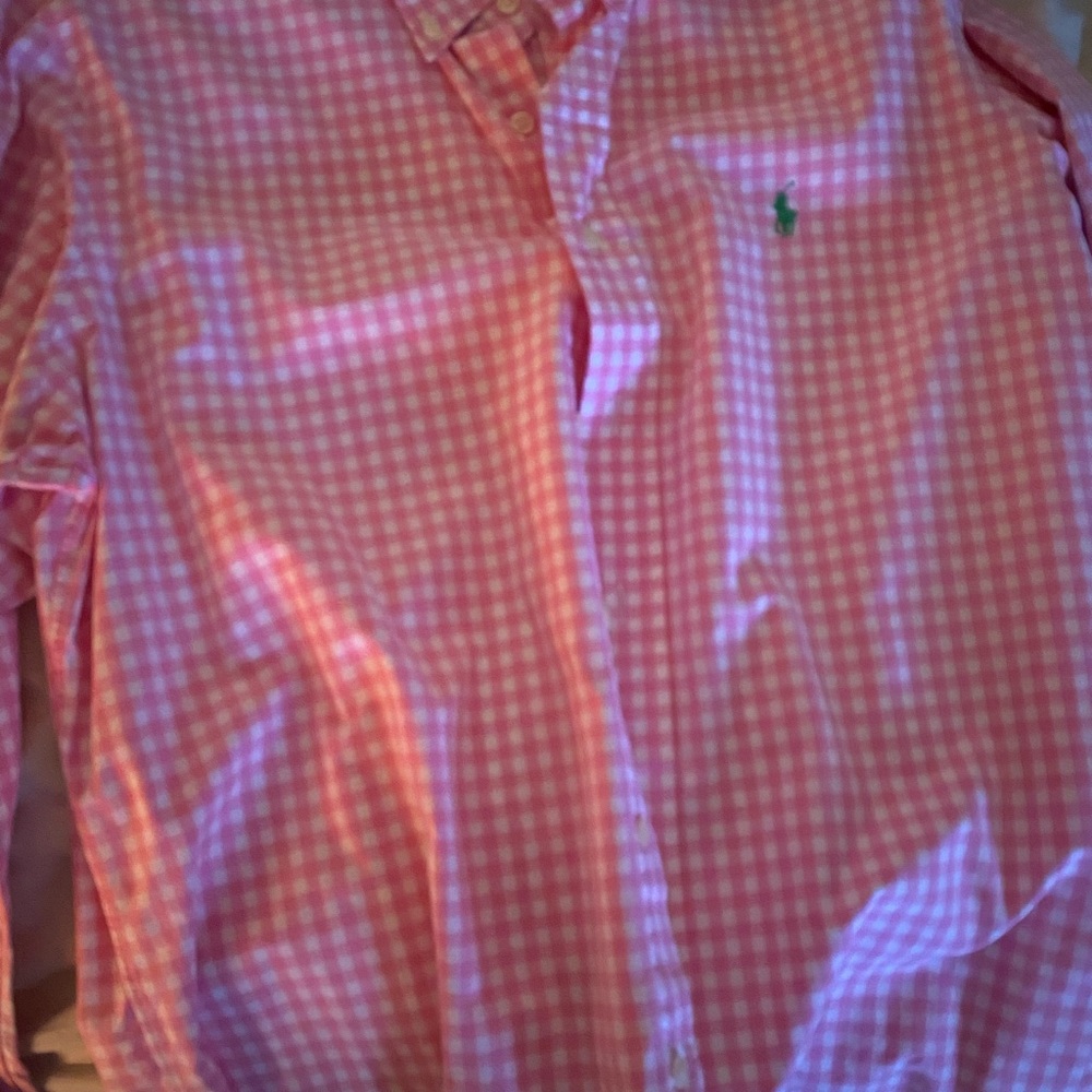 Ralph Lauren Men's Large pink and white check long sleeve custom fit